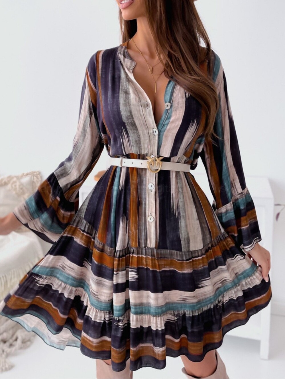 Line It Up Mini Dress - Caramel